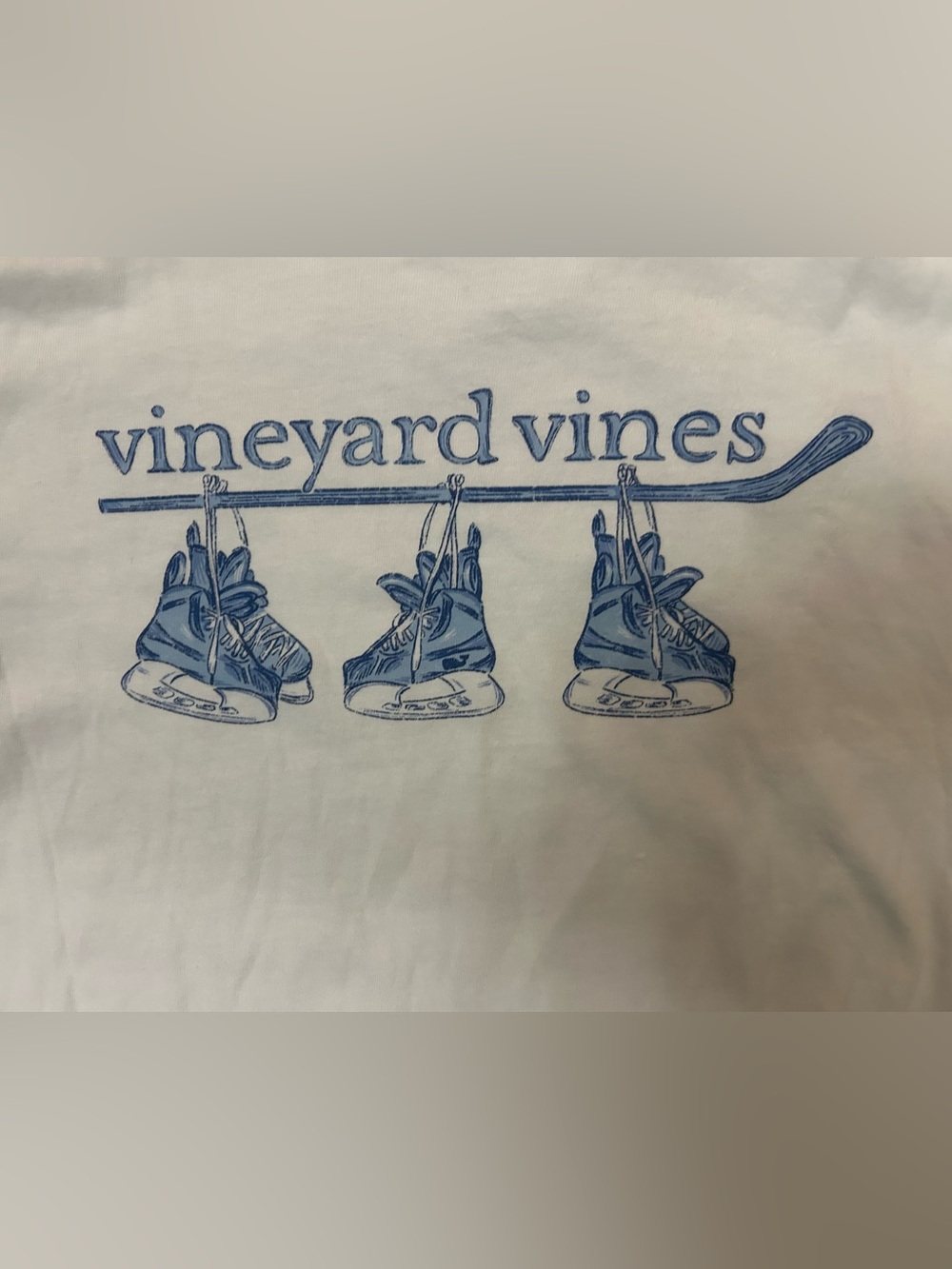 Vineyard Vines Boys L 16 Hockey Skates Long Sleeve Graphic T-Shirt White Blue